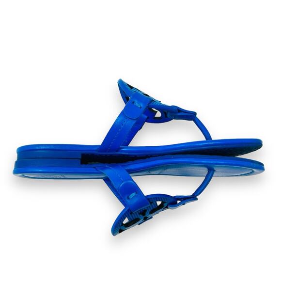 Tory Burch Tejus Embossed Leather Miller Sandal Bright Tropical Blue 5.5 Women’s - Picture 10 of 12